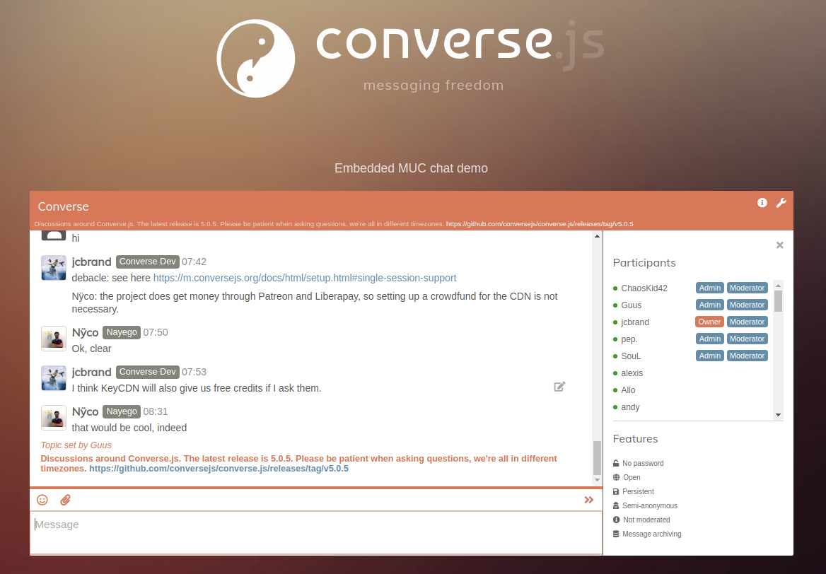 Screenshot of Converse in embedded mode